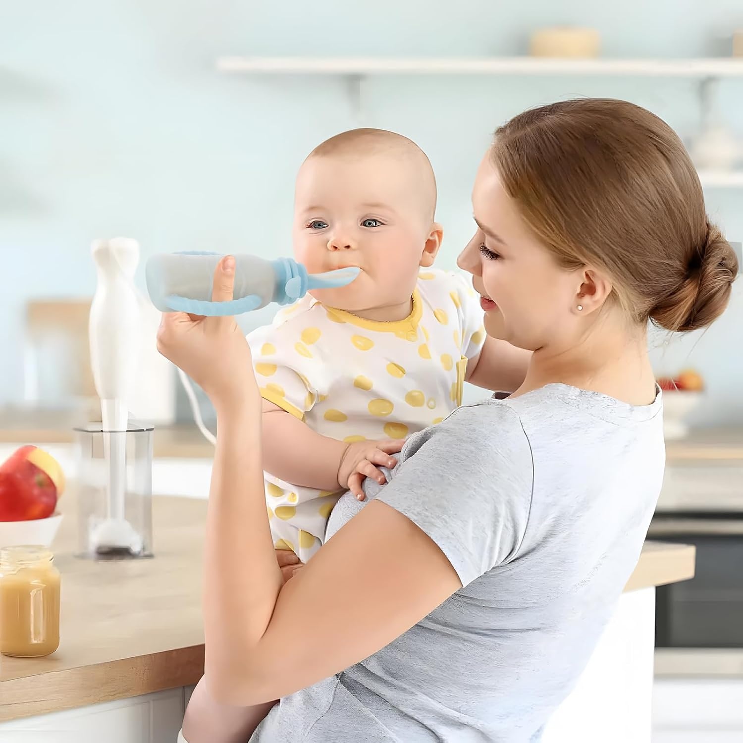 image:imagePandaEar 3 Pack Reusable Silicone Baby Food Pouches with 3 Puree Feeder Spoons amp Funnel 4oz Toddler Food Storage Pouch with Handle BPAFree Baby Squeeze Pouches for Homemade Purees