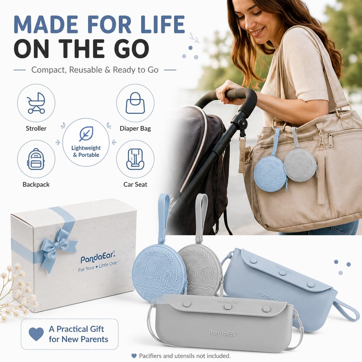 image:imagePandaEar Silicone Pacifier Holder Case Baby Pouch Holder Set 4 Pack