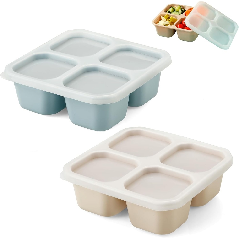 image:imagePandaEar 2 Pack Snack Containers 4 Compartment Silicone Bento Lunch Snack Box with Lids Reusable BPAFree Divided Bento Snack Box for Toddler Food Storage Containers for Travel Work