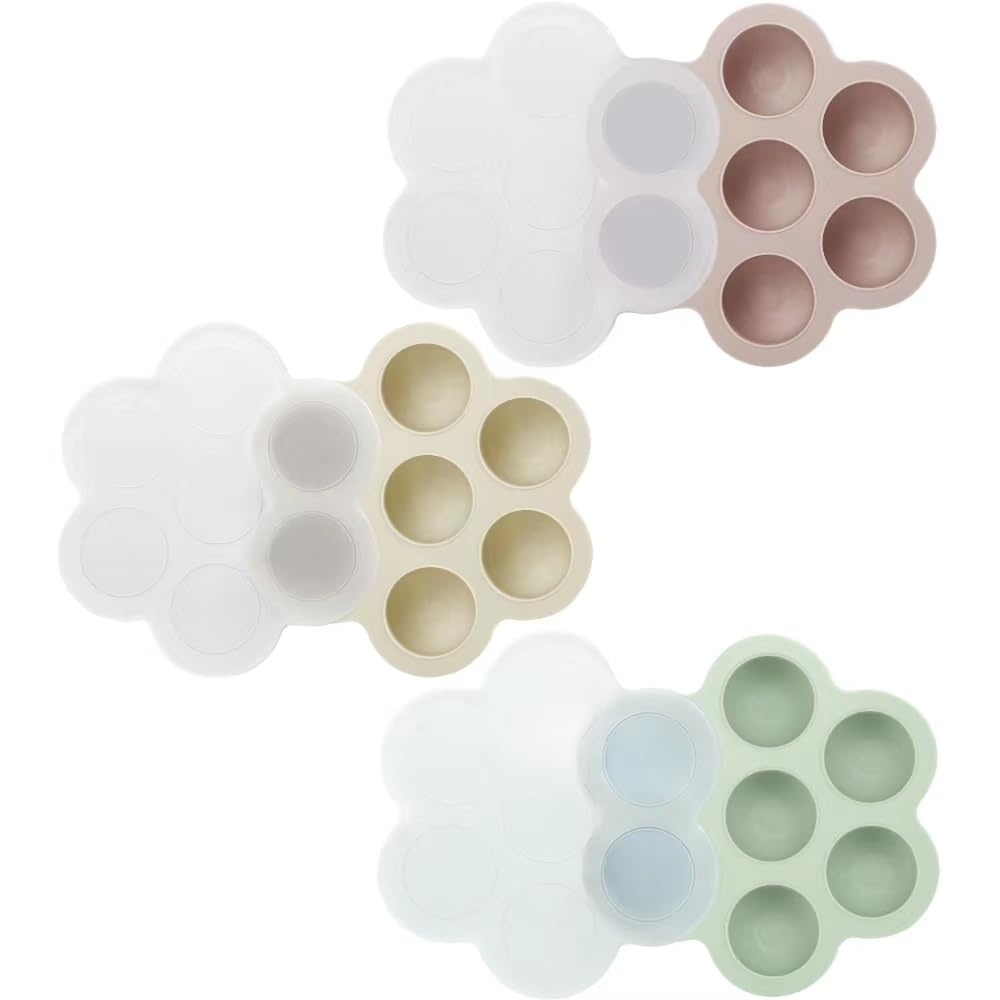 image:imagePandaEar 3 Pack Baby Food Freezer Tray with Lids Silicone Baby Food Storage Container for Homemade Baby Food Purees Breastmilk BlueGreenCarnationPinkGreenLinen