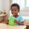 PandaEar 2 Pack Squeeze Proof Food Pouch Holder for Toddlers | Spill-Proof Baby Pouch & Juice Box Holder with Handles | Slide to Open Design (Green/Blue)