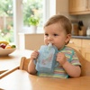 PandaEar 2 Pack Squeeze Proof Food Pouch Holder for Toddlers | Spill-Proof Baby Pouch & Juice Box Holder with Handles | Slide to Open Design (Green/Blue)
