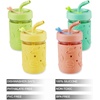 PandaEar Kids & Toddler Glass Cups, 4 Pack Glass Mason Jar Cups 8.45 oz with Silicone Sleeves & Straws, Spill-Proof Smoothie & Snack Cups for Children Ages 3+