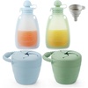 PandaEar 2 Pack Baby Food Pouches & 2 Pack Snack Containers, Reusable Silicone Squeeze Pouches & Collapsible Toddler Snack Cups for Toddler Kids -Blue&Green