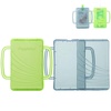 PandaEar 2 Pack Squeeze Proof Food Pouch Holder for Toddlers | Spill-Proof Baby Pouch & Juice Box Holder with Handles | Slide to Open Design (Green/Blue)