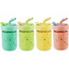 PandaEar Kids & Toddler Glass Cups, 4 Pack Glass Mason Jar Cups 8.45 oz with Silicone Sleeves & Straws, Spill-Proof Smoothie & Snack Cups for Children Ages 3+