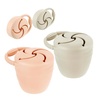 PandaEar Silicone Snack Containers, Collapsible Toddler Snack Cups Spill Proof Food Catcher for Toddler Baby, Pack of 2 (Pink & Linen)(Pink & Linen)