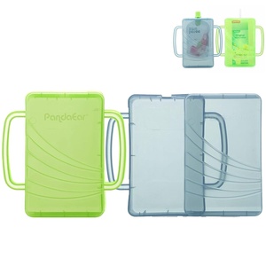 PandaEar 2 Pack Squeeze Proof Food Pouch Holder for Toddlers | Spill-Proof Baby Pouch & Juice Box Holder with Handles | Slide to Open Design (Green/Blue)