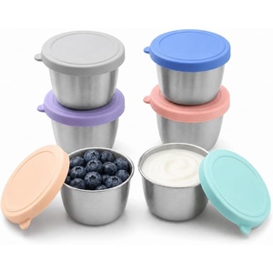 PandaEar 6 Pack 2.4 oz Stainless Steel Condiment Containers with Leakproof Silicone Lids, Reusable Small Sauce Cups for Salad Dressing, Lunch Box, Travel & Meal Prep, Dishwasher & Freezer Safe