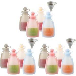 PandaEar Reusable Silicone Baby Food Pouches, 4 Pack Squeeze Pouches for Toddler Kids, BPA-Free Silicone Refillable Baby Food Storage, 5 oz(5 Piece Set (Pack of 3))