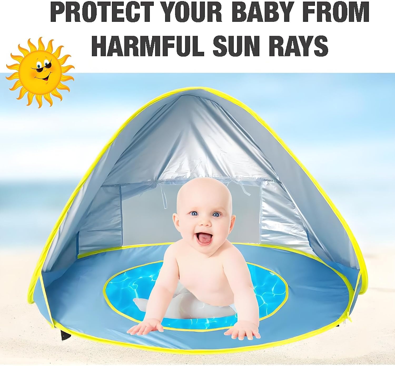image:imagePandaEar Baby Beach Tent with Pool Pop Up Sun Shelter for Infant Toddlers Portable UV Protection Shade with Carry Bag for Outdoor Travel Camping