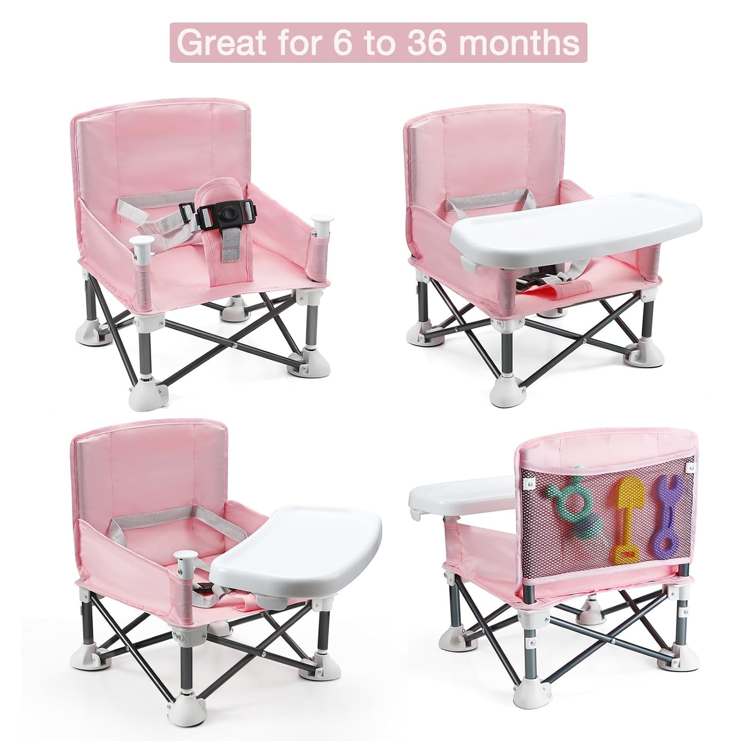 image:imagePandaEar Portable Baby Seat Travel Compact Fold with Straps for IndoorOutdoor Use Great for Camping Beach Lawn Toddlers Kids Boys Girls Without Placemat GreyPink