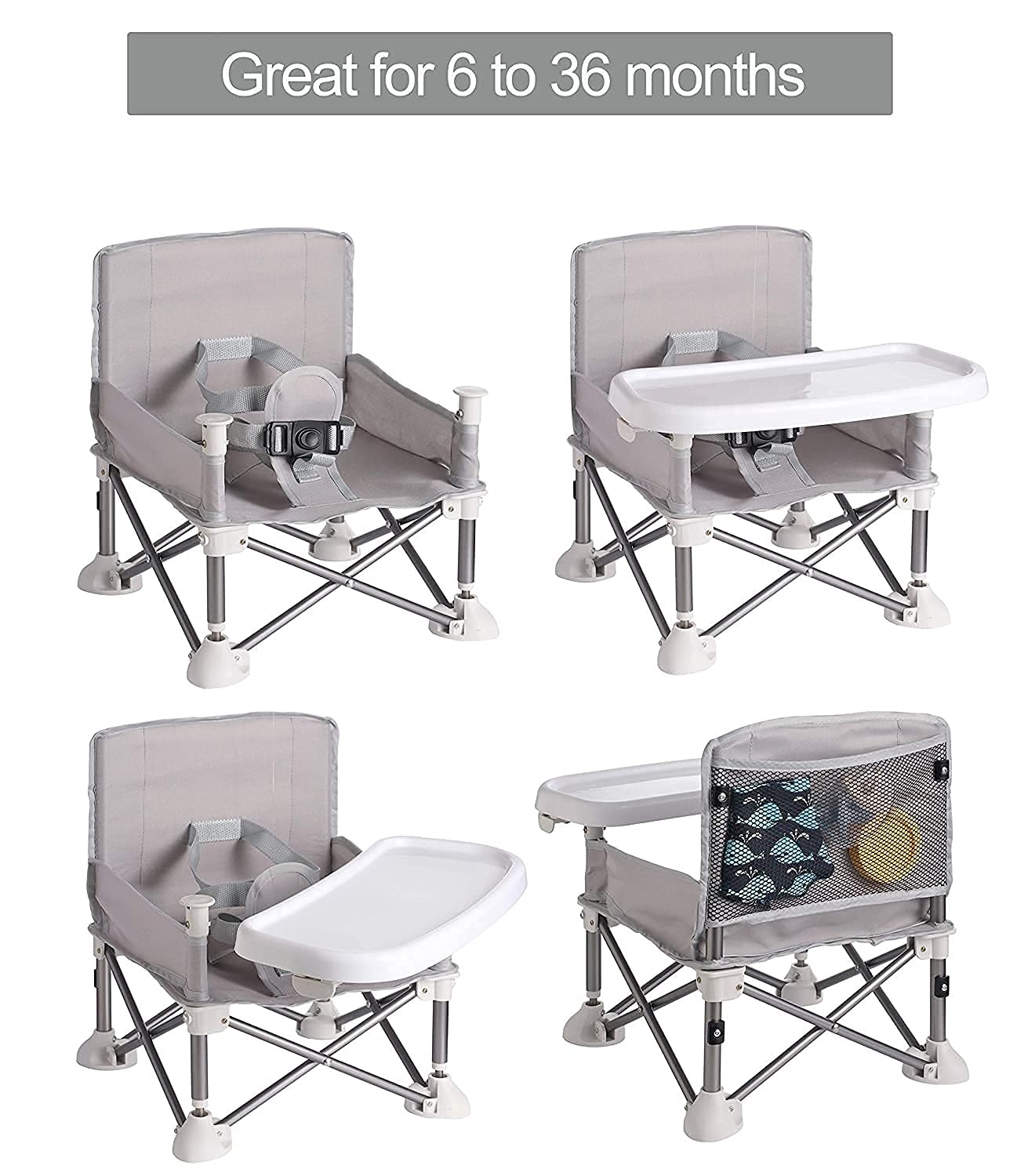 image:imagePandaEar Portable Baby Seat Travel Compact Fold with Straps for IndoorOutdoor Use Great for Camping Beach Lawn Toddlers Kids Boys Girls Without Placemat GreyGrey