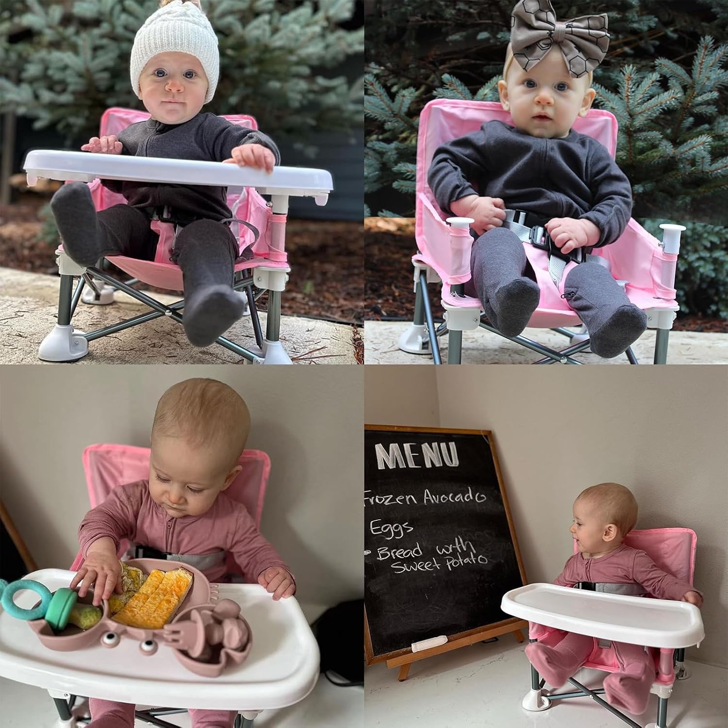 image:imagePandaEar Portable Baby Seat Travel Compact Fold with Straps for IndoorOutdoor Use Great for Camping Beach Lawn Toddlers Kids Boys Girls Without Placemat GreyPink