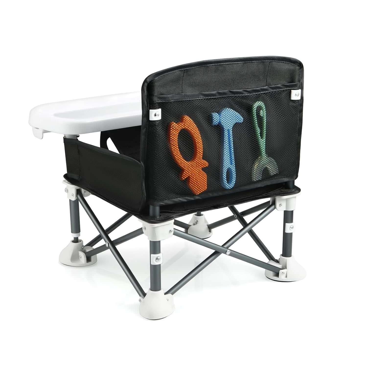 image:imagePandaEar Portable Baby Seat Travel Compact Fold with Straps for IndoorOutdoor Use Great for Camping Beach Lawn Toddlers Kids Boys Girls Without Placemat GreyBlack