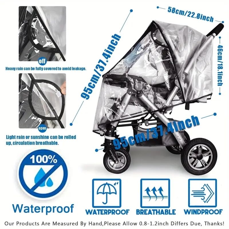 image:imagePandaEar Stroller Rain Cover Universal Clear Baby Stroller Accessory Travel Weather Sheild for Windproof and Waterproof Infant Breathable Stroller Cover