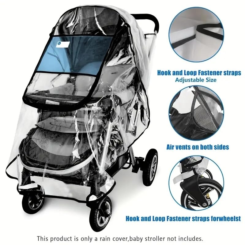 image:imagePandaEar Stroller Rain Cover Universal Clear Baby Stroller Accessory Travel Weather Sheild for Windproof and Waterproof Infant Breathable Stroller Cover