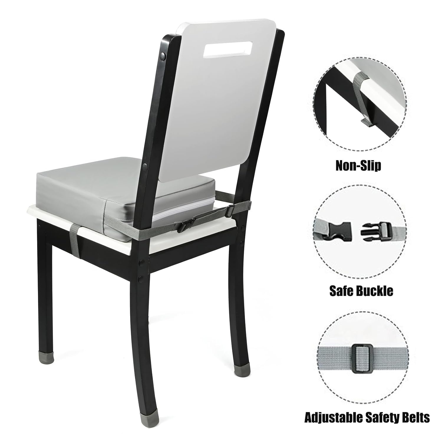 image:imagePandaEar Toddler Booster Seat for Dining Table Portable Increasing Booster Cushion for Kids Double Strap Safety NonSlip Bottom Grey