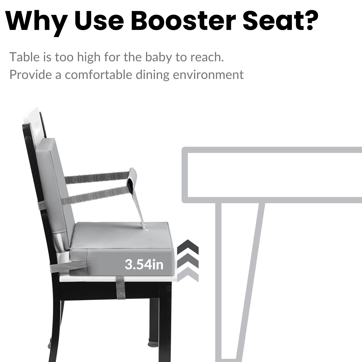 image:imagePandaEar Toddler Booster Seat for Dining Table Portable Increasing Booster Cushion with Backrest amp Adjustable Seat Belt for Kids Children NonSlip Bottom Grey