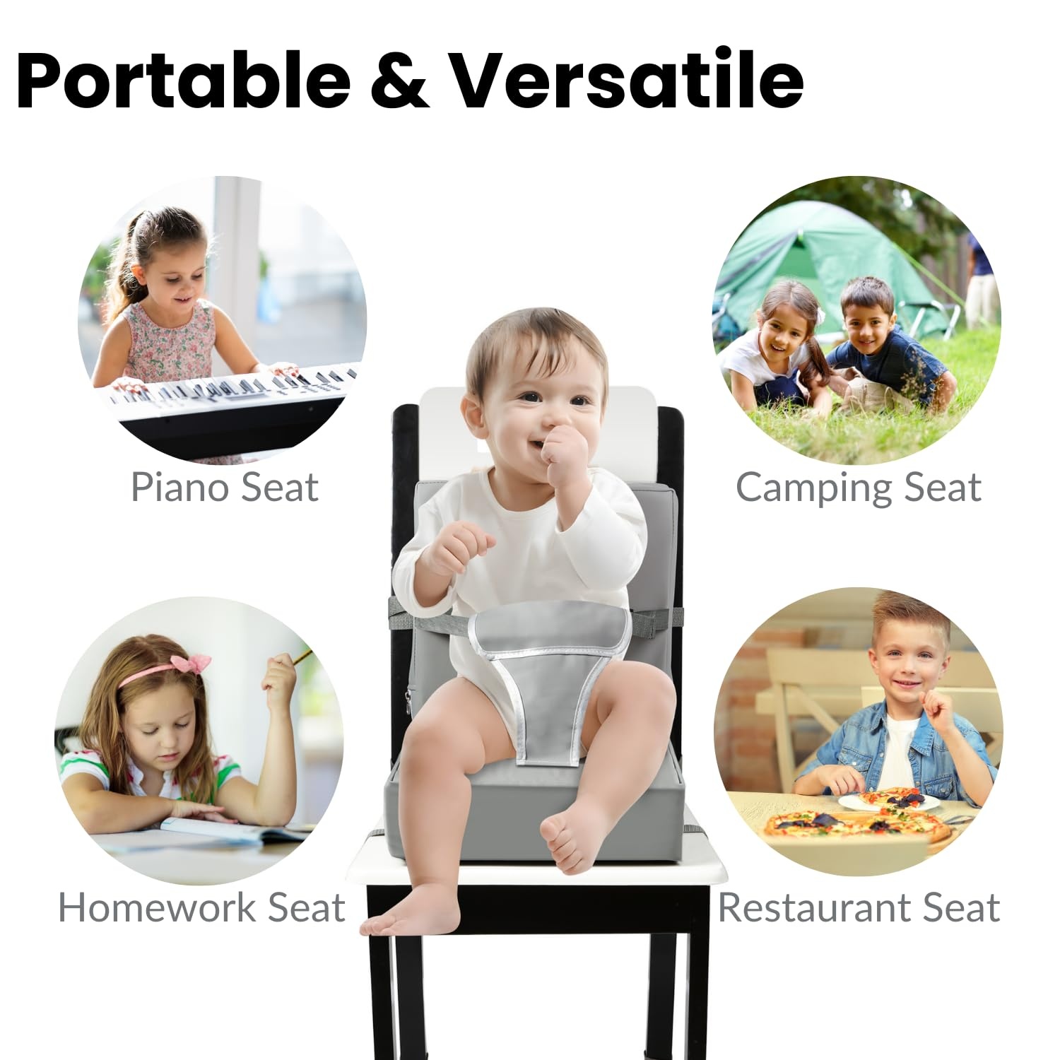 image:imagePandaEar Toddler Booster Seat for Dining Table Portable Increasing Booster Cushion with Backrest amp Adjustable Seat Belt for Kids Children NonSlip Bottom Grey