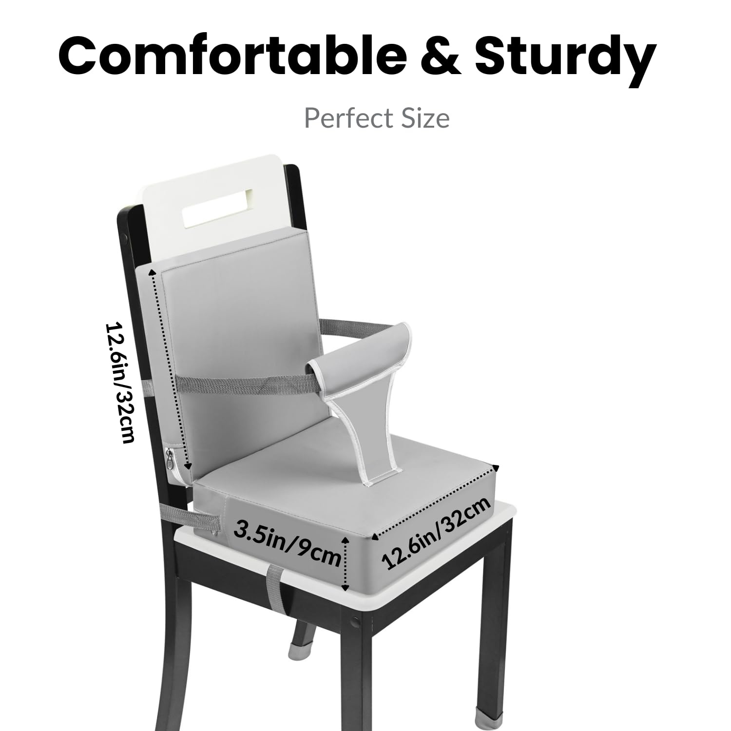 image:imagePandaEar Toddler Booster Seat for Dining Table Portable Increasing Booster Cushion with Backrest amp Adjustable Seat Belt for Kids Children NonSlip Bottom Grey