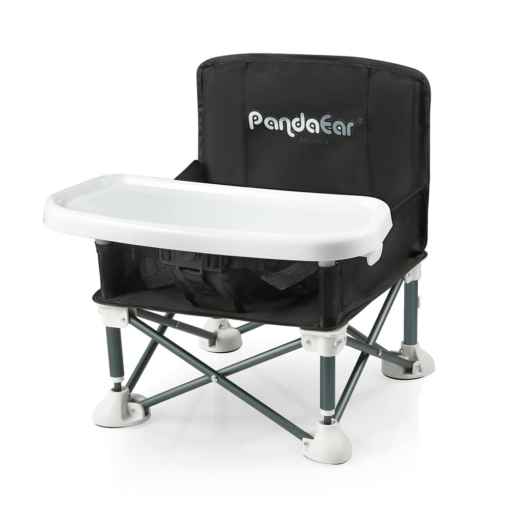 image:imagePandaEar Portable Baby Seat Travel Compact Fold with Straps for IndoorOutdoor Use Great for Camping Beach Lawn Toddlers Kids Boys Girls Without Placemat GreyBlack