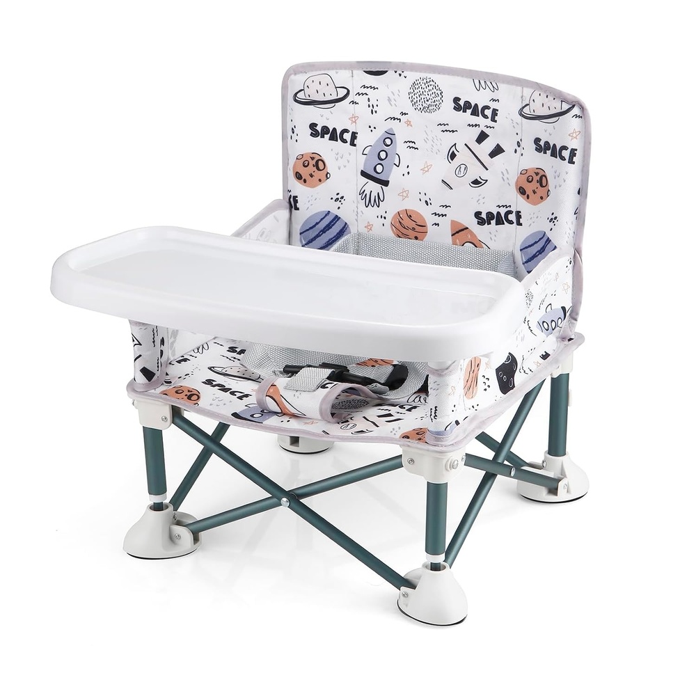 image:imagePandaEar Portable Baby Seat Travel Compact Fold with Straps for IndoorOutdoor Use Great for Camping Beach Lawn Toddlers Kids Boys Girls Without Placemat GreyWhite