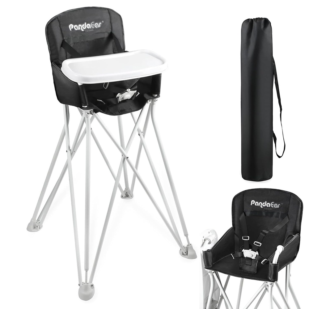 image:imagePandaEar Portable High Chair for Babies and Toddlers Foldable HighChair with Tray Baby Travel Dining Chair for Indoor amp Outdoor BlackBlack