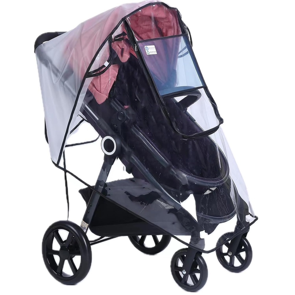 image:imagePandaEar Stroller Rain Cover Universal Clear Baby Stroller Accessory Travel Weather Sheild for Windproof and Waterproof Infant Breathable Stroller Cover