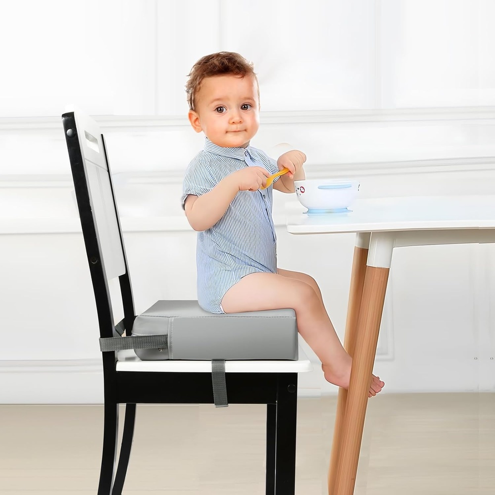 image:imagePandaEar Toddler Booster Seat for Dining Table Portable Increasing Booster Cushion for Kids Double Strap Safety NonSlip Bottom Grey