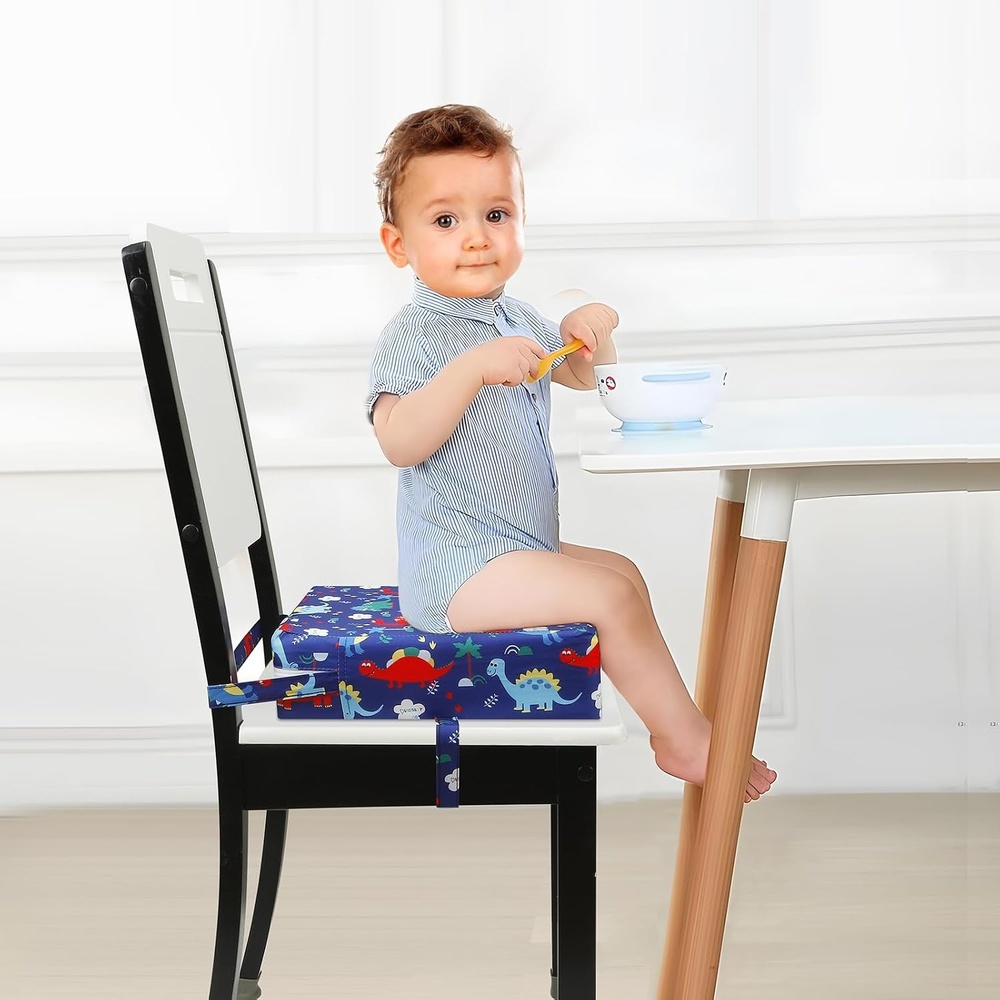 image:imagePandaEar Toddler Booster Seat for Dining Table Portable Increasing Booster Cushion for Kids Double Strap SafetyPU AntiScratch NonSlip Bottom Blue