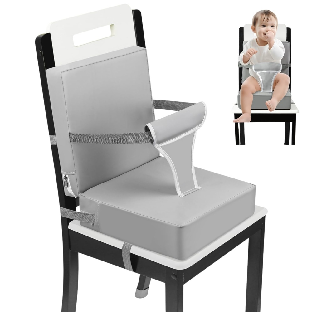 image:imagePandaEar Toddler Booster Seat for Dining Table Portable Increasing Booster Cushion with Backrest amp Adjustable Seat Belt for Kids Children NonSlip Bottom Grey
