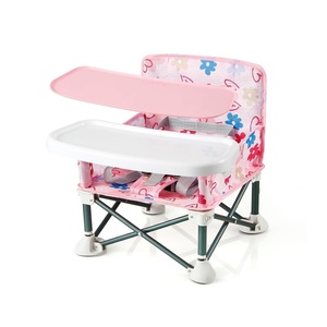 PandaEar Portable Baby Seat Travel| Compact Fold with Straps for Indoor/Outdoor Use| Great for Camping, Beach, Lawn |Toddlers, Kids, Boys, Girls (Without Placemat, Grey)(Pink)