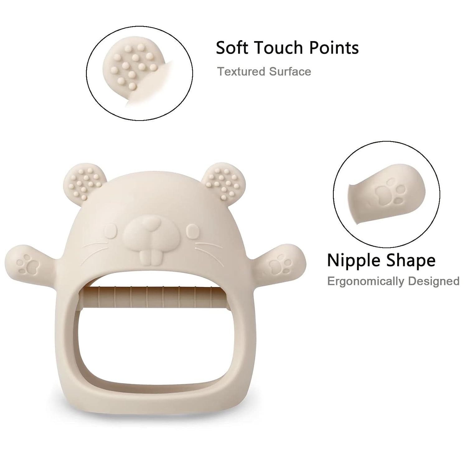 image:imagePandaEar 2 Pack Silicone Teething Toys Baby Teether Mitten amp Hand Pacifier for Soothing Teething Pain Relief WhiteBlueWhitePink