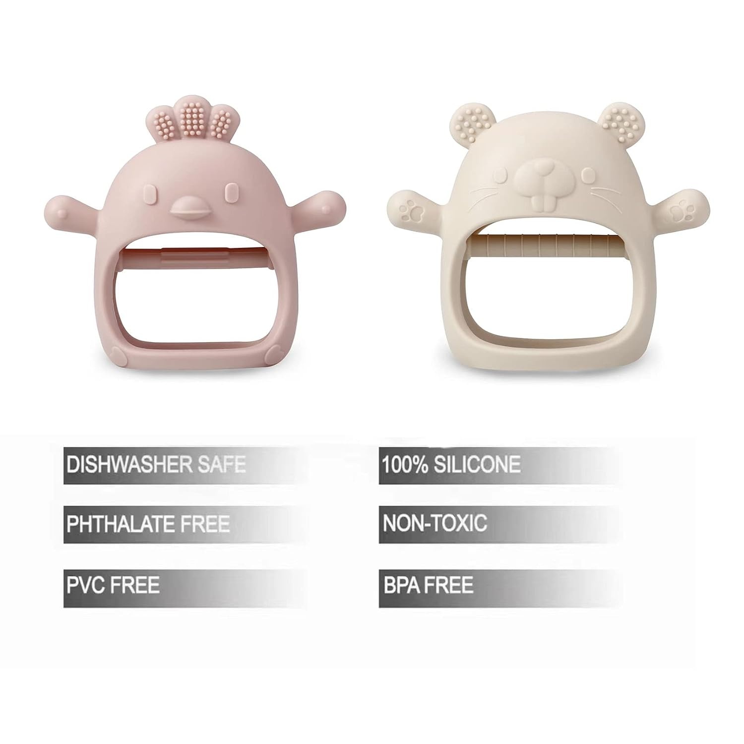 image:imagePandaEar 2 Pack Silicone Teething Toys Baby Teether Mitten amp Hand Pacifier for Soothing Teething Pain Relief WhiteBlueWhitePink