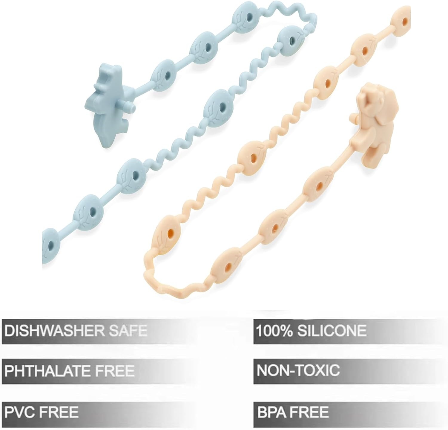 image:imagePandaEar 5 Pack Silicone Baby Toy Straps Dinosaur Pacifier Teether Holder