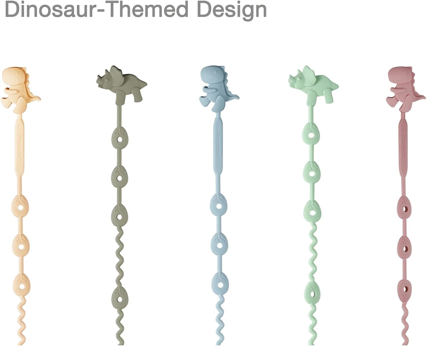 image:imagePandaEar 5 Pack Silicone Baby Toy Straps Dinosaur Pacifier Teether Holder