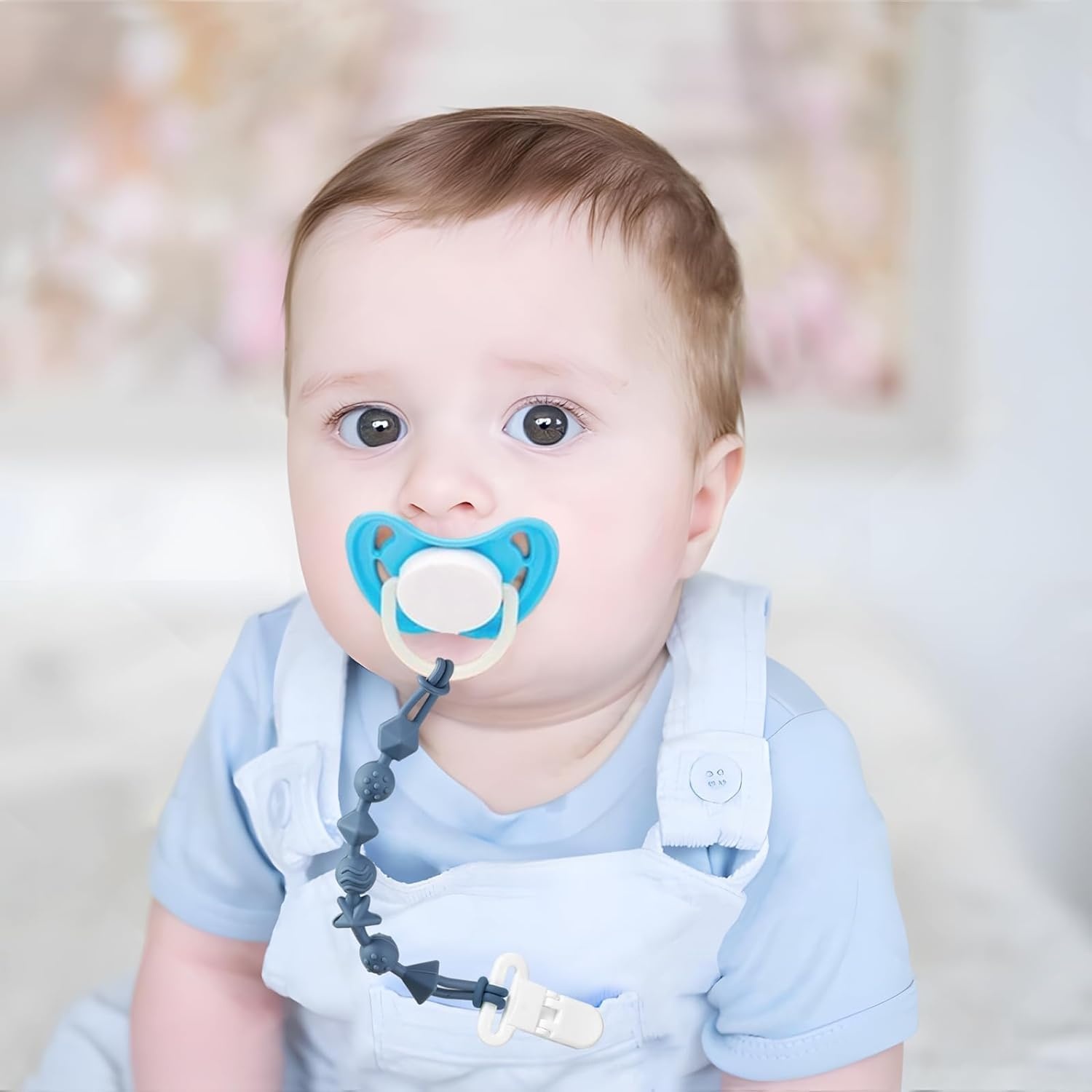 image:imagePandaEar 6 Pack Silicone Pacifier Clips One Piece Design Teething Pacifier Holder Clip Neutral Baby Paci Clips Boys amp Girls Binky Clips Pacifier Straps Chain for Toys Teethers