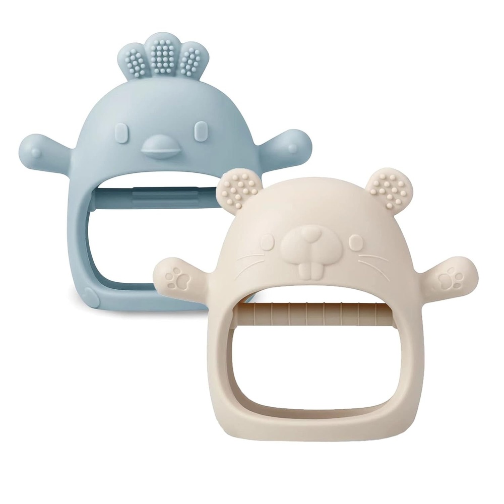 image:imagePandaEar 2 Pack Silicone Teething Toys  Baby Teether Mitten amp Hand Pacifier for Soothing Teething Pain Relief WhiteBlueWhiteBlue