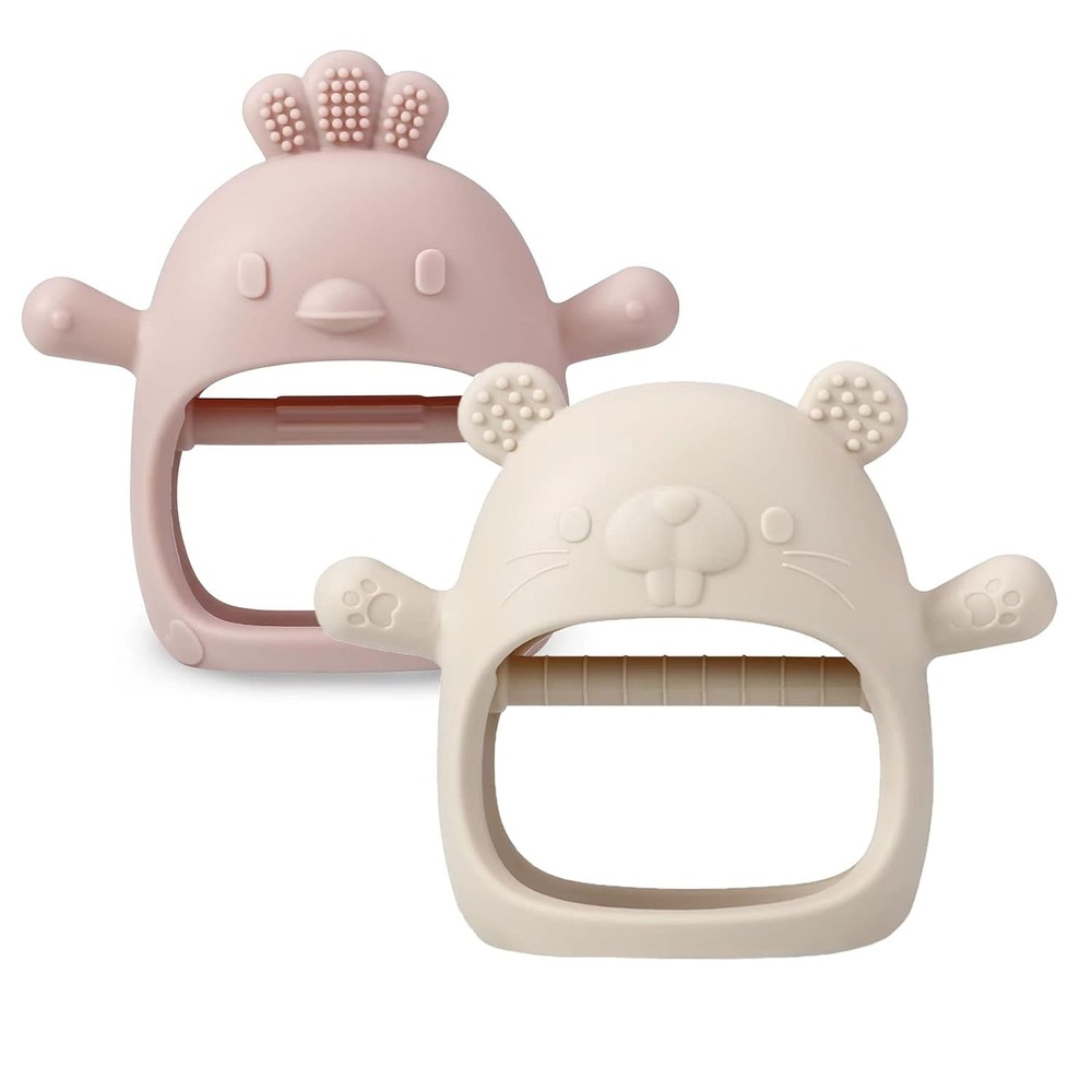 image:imagePandaEar 2 Pack Silicone Teething Toys  Baby Teether Mitten amp Hand Pacifier for Soothing Teething Pain Relief WhiteBlueWhitePink