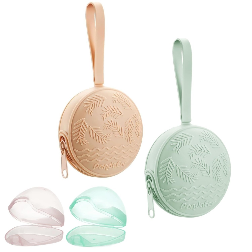 image:imagePandaEar 4 Pack Pacifier Holder Case Set  2 Pack Silicone Portable Travel Pacifier Pouch amp 2 Pack Transparent Nipple Holder Case Container Trave l Boxes  BPA Free Universal Accessories Holders