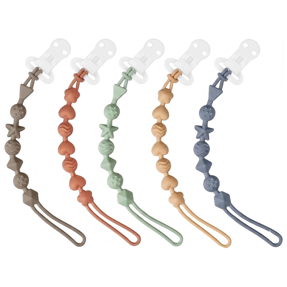 image:imagePandaEar 5 Pack Silicone Pacifier Clips Pacifier Holder with One Piece Design for Baby Boys amp Girls Teething Toys Teethers