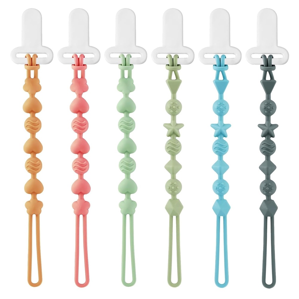 image:imagePandaEar 6 Pack Silicone Pacifier Clips One Piece Design Teething Pacifier Holder Clip Neutral Baby Paci Clips Boys amp Girls Binky Clips Pacifier Straps Chain for Toys Teethers