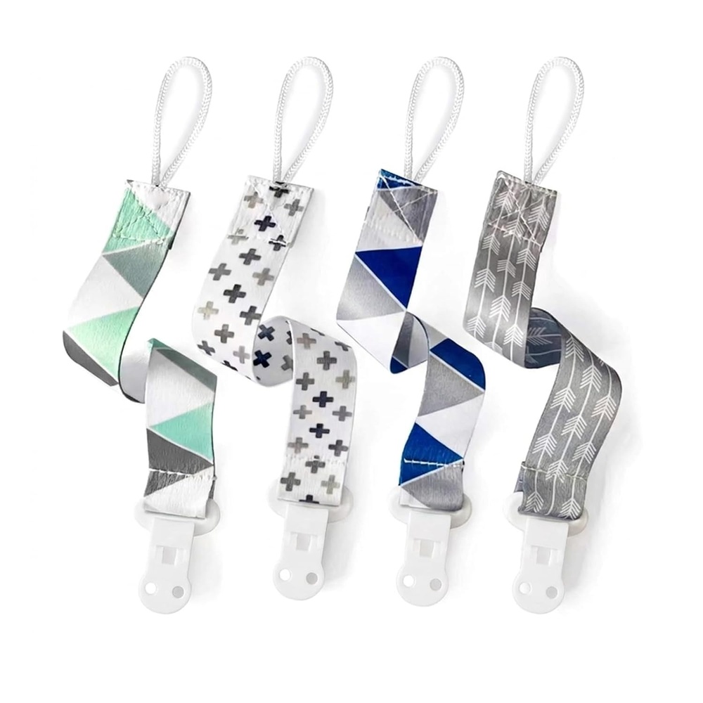 image:imagePandaEar Baby Pacifier Clips Solid Color 4 Pack Universal Holder Leash for Boys and Girls Teething Toys Teethers Neutral