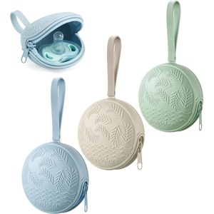 PandaEar 3 Pack Silicone Pacifier Holder Case, Portable Travel Pacifier Pouch for Newborns, BPA-Free Silicone Pacifier Storage Container for Boys & Girls (Green, Blue, Cream)(Green  Blue  Cream)