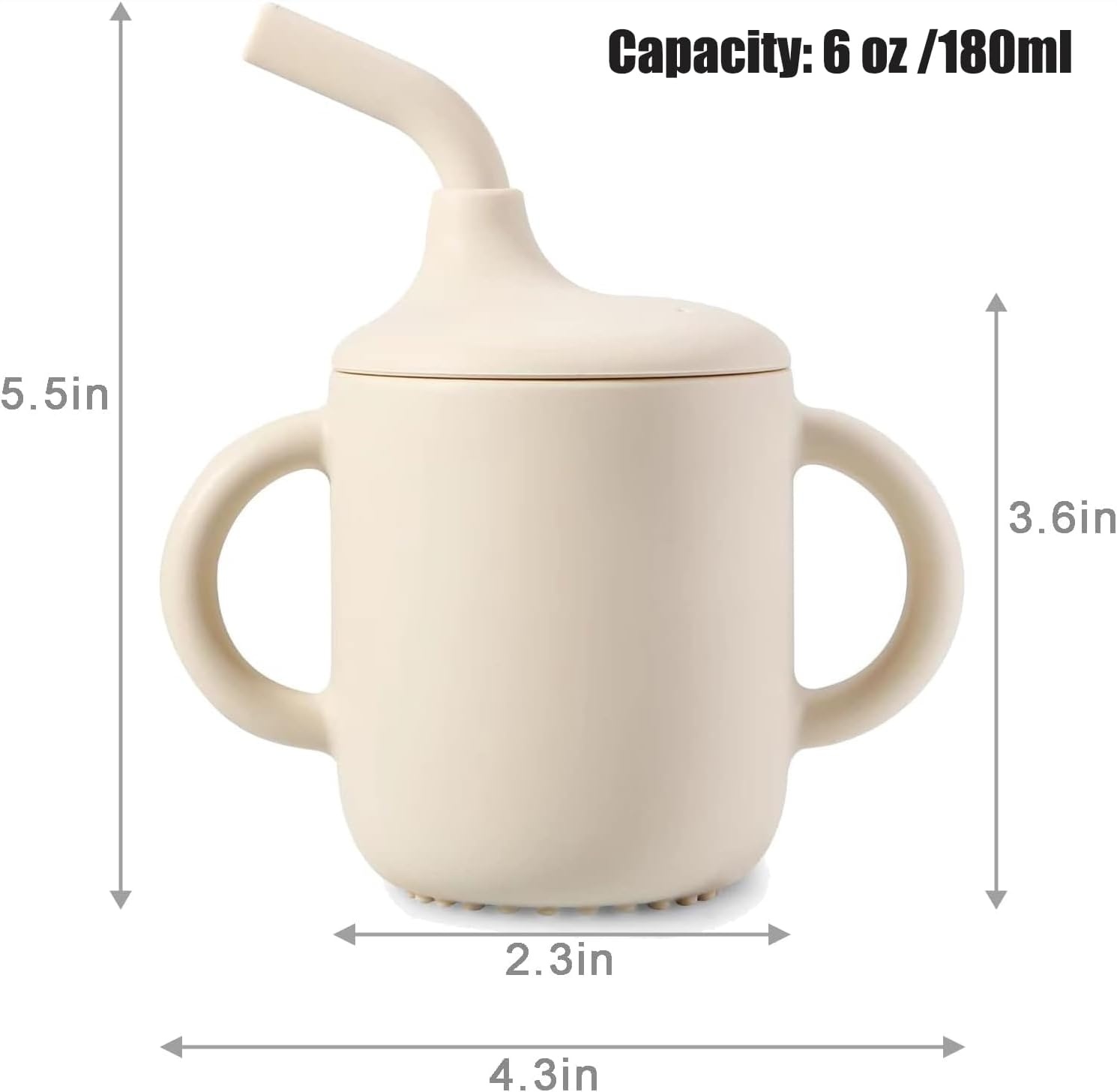image:imagePandaEar 2 Pack 100 Tiny Silicone Drinking Training Cup with Handles amp Straw for Baby and Toddler Pink GreenWhite Blue