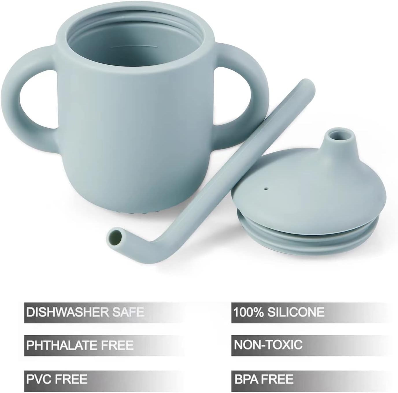 image:imagePandaEar 2 Pack 100 Tiny Silicone Drinking Training Cup with Handles amp Straw for Baby and Toddler Pink GreenWhite Blue