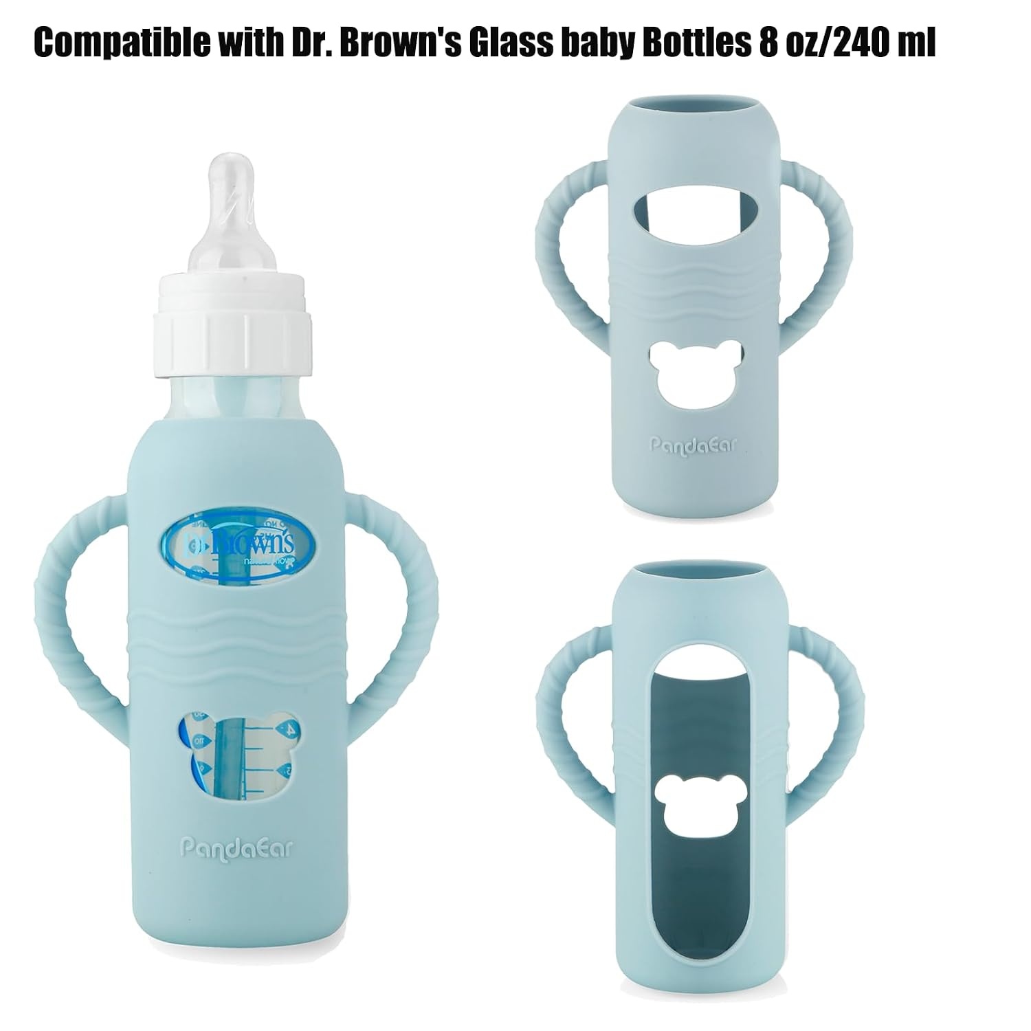 image:imagePandaEar 2 Pack Silicone Sleeves for Dr Browns 8oz Glass Baby Bottles AntiDrop Protective Bottle Covers with Handles HeatResistant amp Easy to Grip