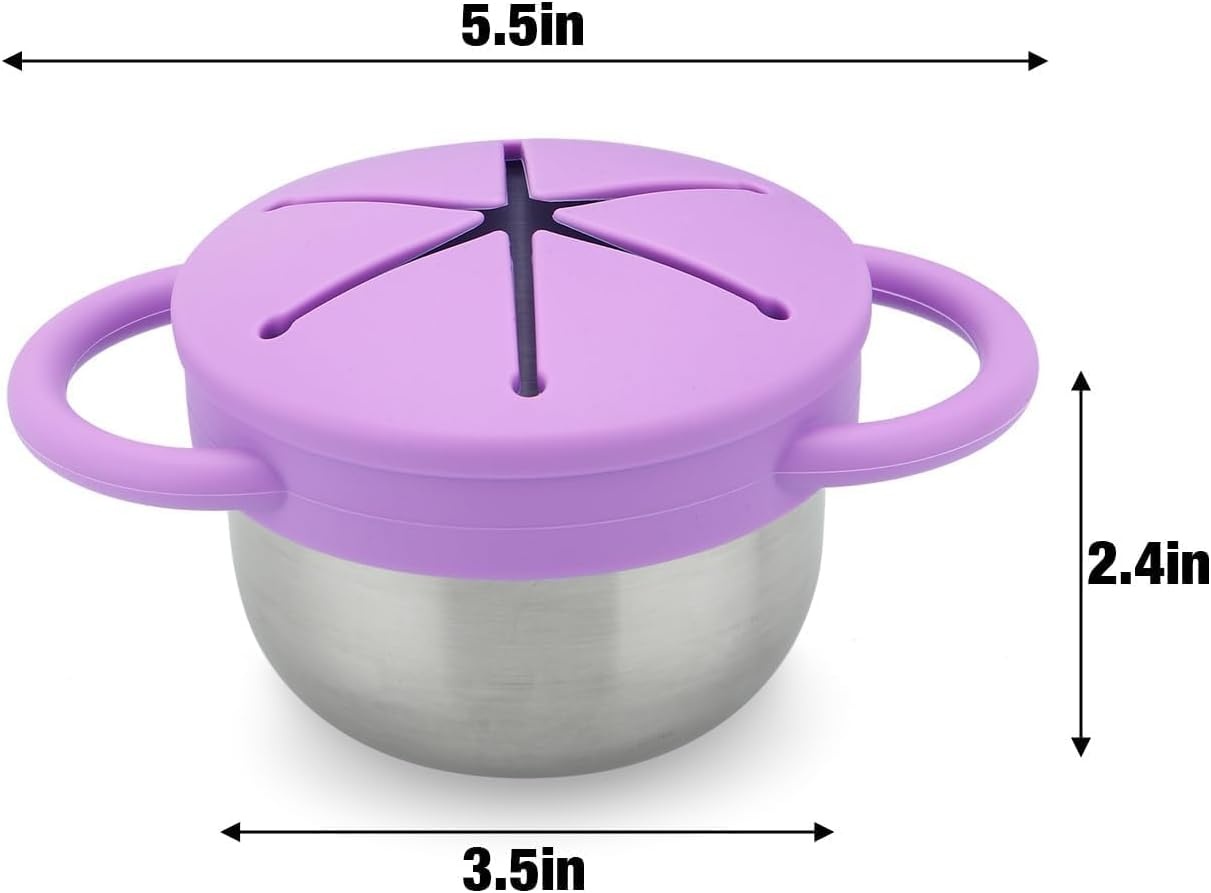 image:imagePandaEar 2 Pack Stainless Steel Toddler Snack Cups Spill Proof BPA Free