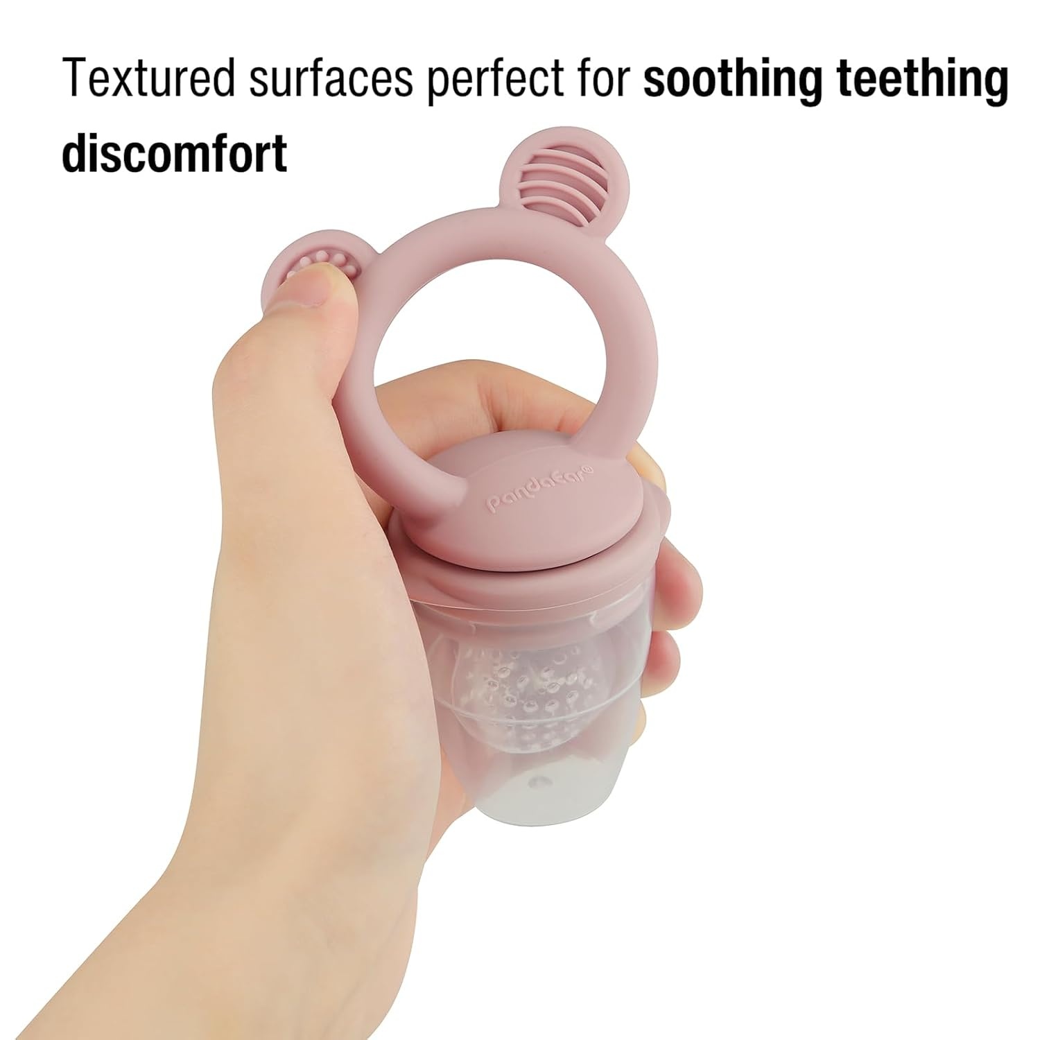 image:imagePandaEar 3 Pack Baby Fruit amp Food Feeder Pacifier Silicone Feeder Pacifier with 3 Sizes Pouches for Babies Toddlers Infants Kids BPAFree Food Grade Soft Safe TanGreyBrownPinkLinen